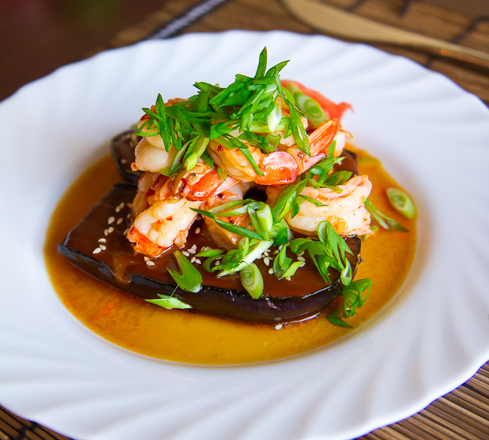 Креветки с баклажанами в мисо